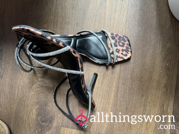 Leopard Print Diamanté Ankle Strap