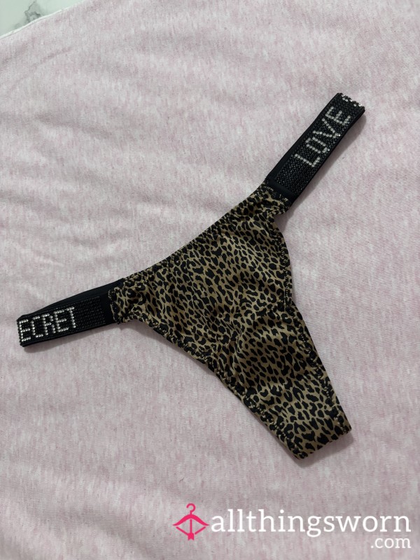 Silky Satin Leopard Print Diamond Band Love Secret Thong