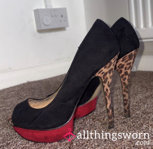 Leopard Print Open Toe Stilettos