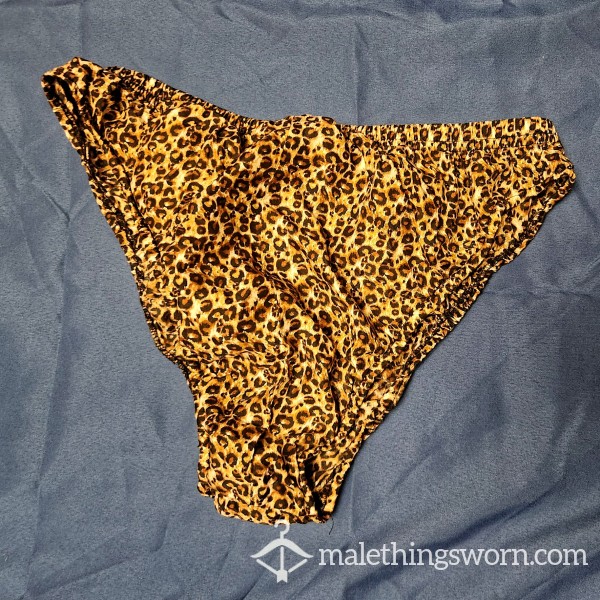 Leopard Print Silk Briefs, Size Small, Lined