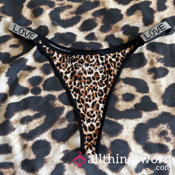Leopard Print Silky Rhinestoned Thong (VS Shine Thong Dupe) 24 Hrs Wear Included