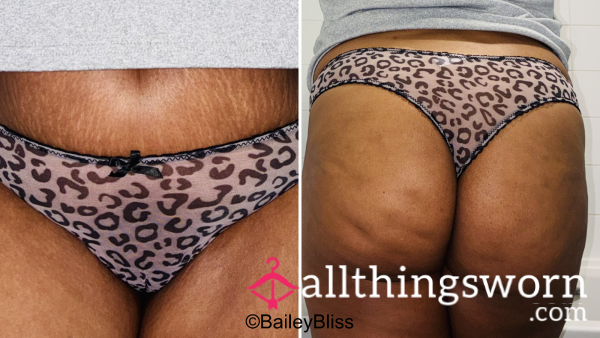 Leopard Print Grey Thong - 48hrs Wear Included