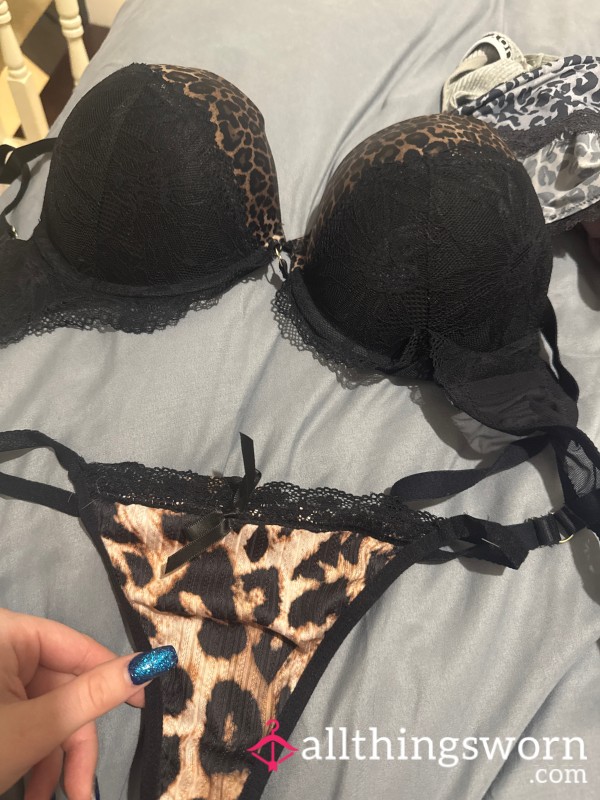 Leopard Print Thong And Bra Set