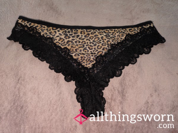 Leopard Print Thong With Lace Sides - 24 Hours Wear Included In Price