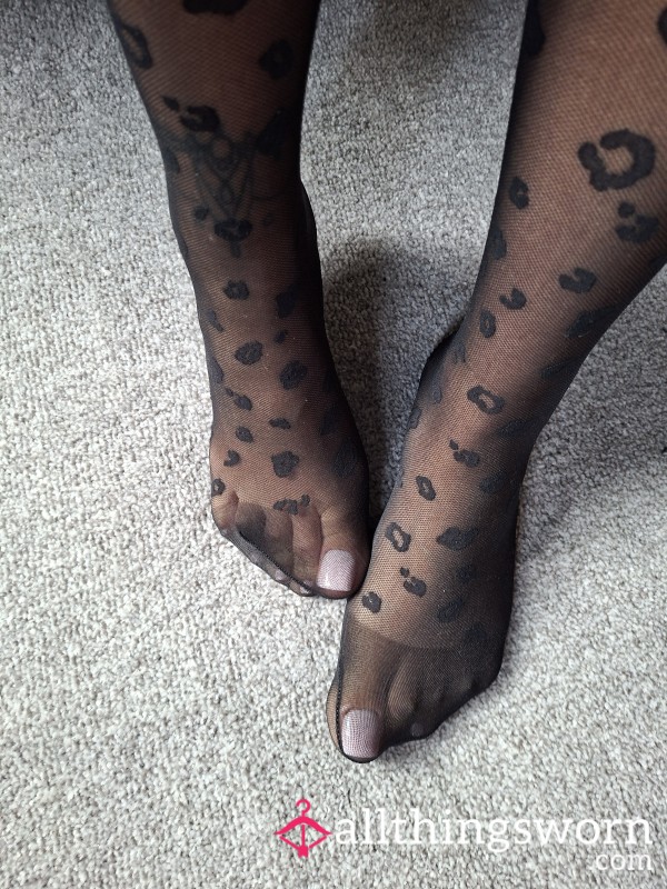 Leopard Print Tights Worn All Day At Work And While Out In The Evening No Panties
