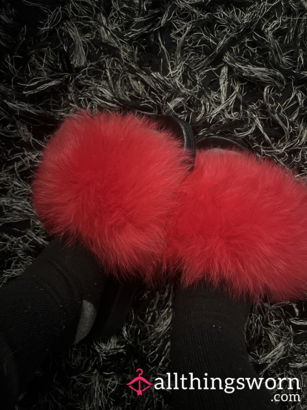 Let’s Add These Cute Furry Red And Black Slides To Your Collection