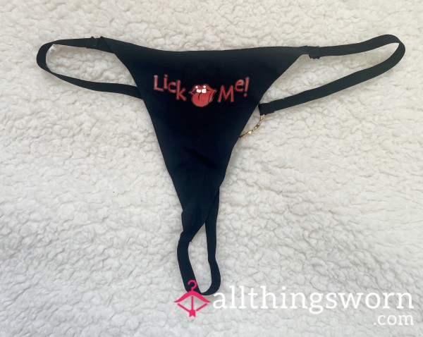 ‘Lick Me’ Cheeky Slogan G String With Metal Heart