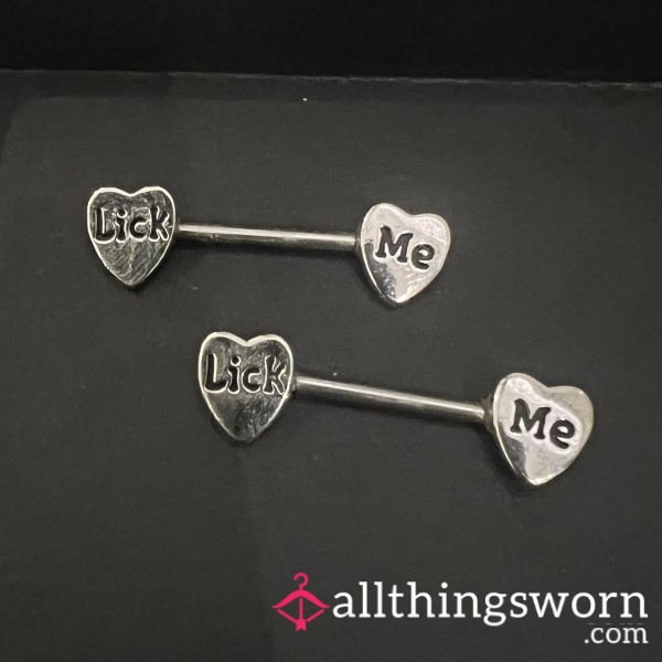 “Lick Me” Worn Nipple Bars