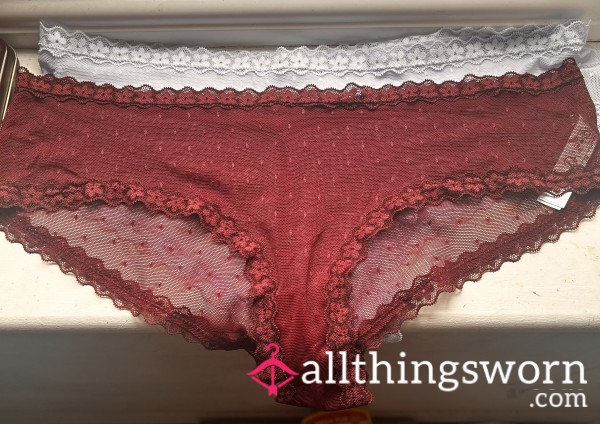 Light Baby Blue / Burgundy Lace Trim Mesh Panties