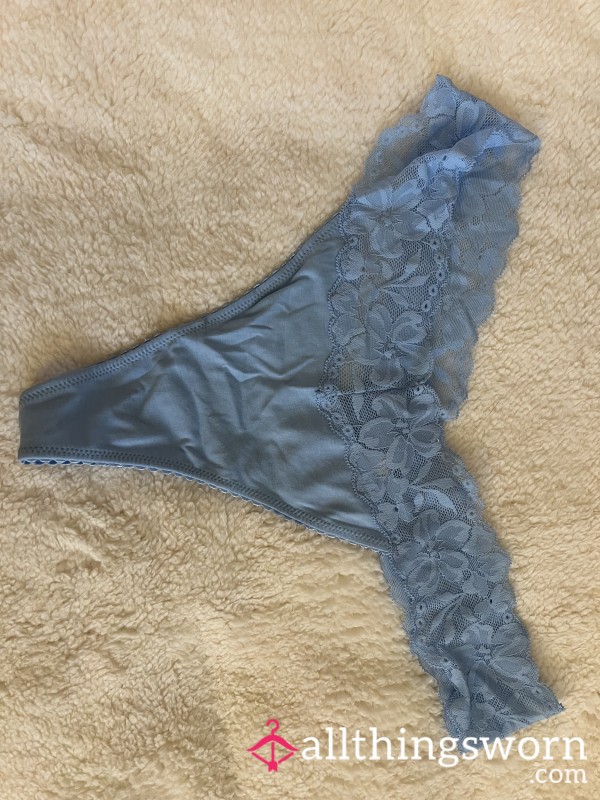 Light Blue Cotton Lace Thong