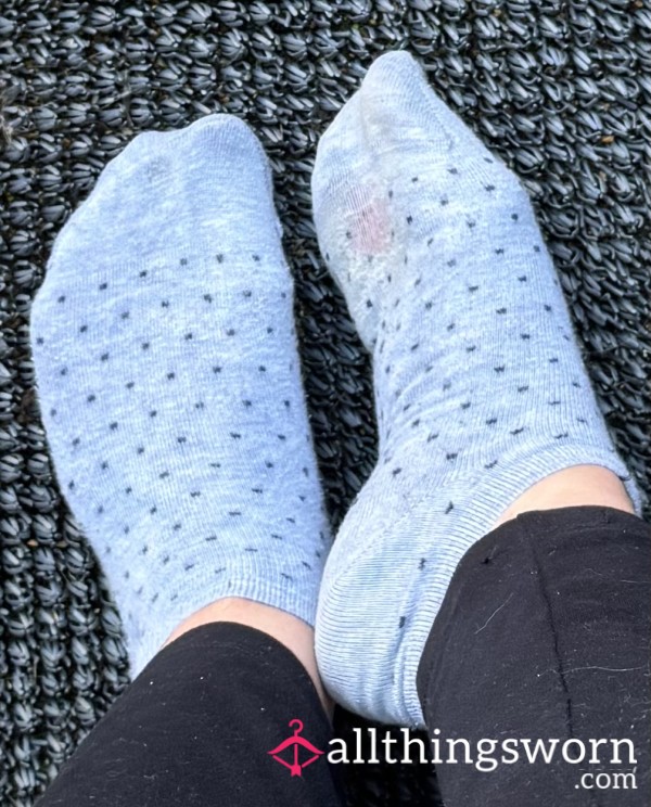Now One Week Worn Sealed And Ready To Ship 🩵 Light Blue Cotton Polka Dot Ankle Socks 🩵