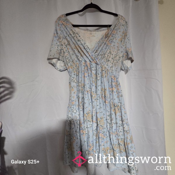 Light Blue Flor*l Wrap Dress