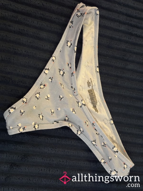 Light Blue Flowery Thong. I Wear This To Work All The Time. Purchase Comes With A S**y Polaroid Of My A** Strangling Them