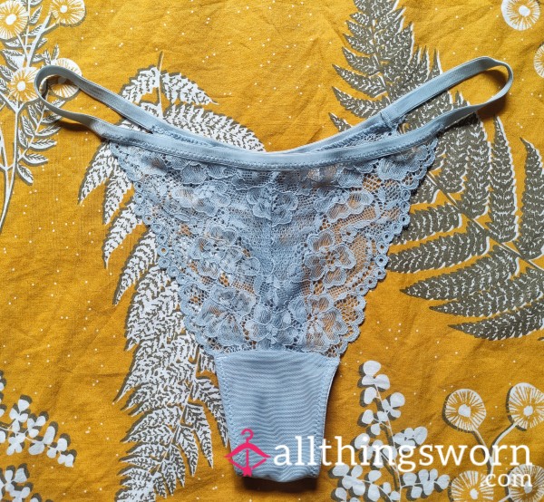 Light Blue Lace Thong – Elegant & Seductive Intimate Wear – Worn 24 Hours Straight