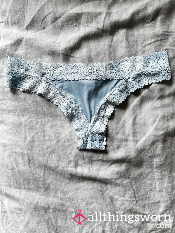 Freshly Worn Light Blue Lace-Trim Victoria’s Secret Thong - Size XS