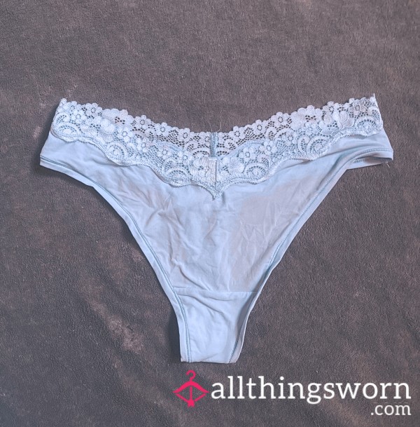 Light Blue Lace-Trimmed Thong