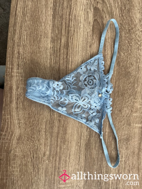 Light Blue Lacy Thong With Little Heart Gem
