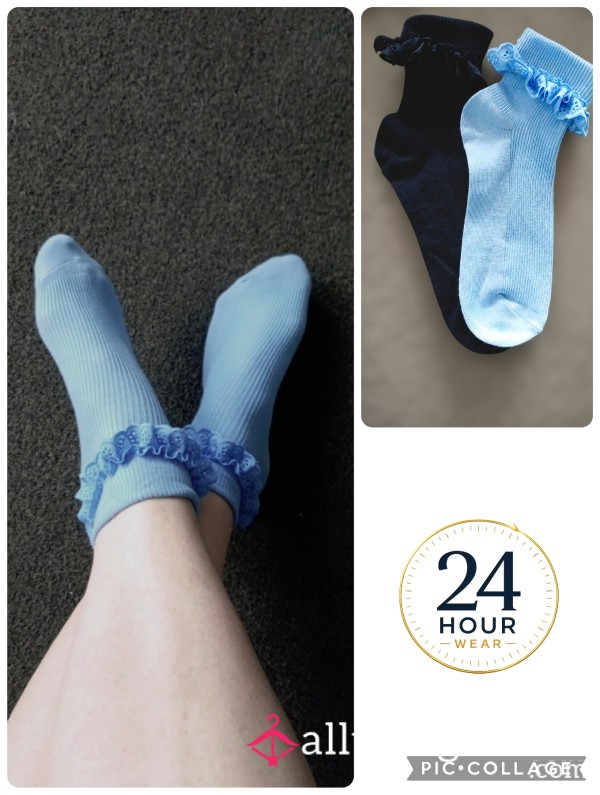 Light Blue Or Navy Socks With Frill