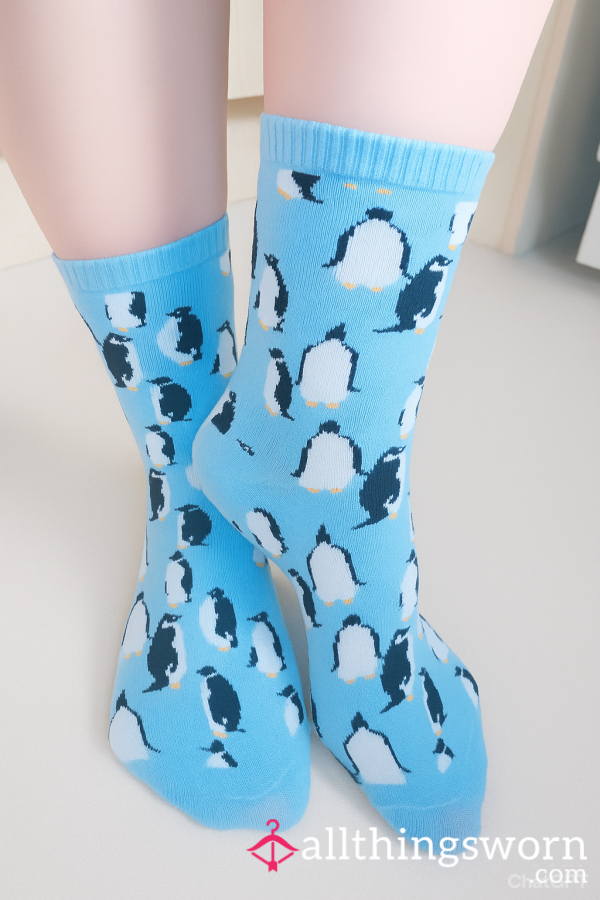 Light Blue Penguin Long Socks