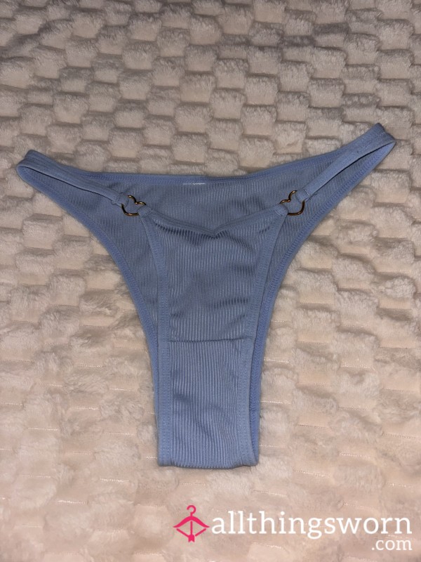 Light Blue Ribbed Cheeky Panties With Hearts