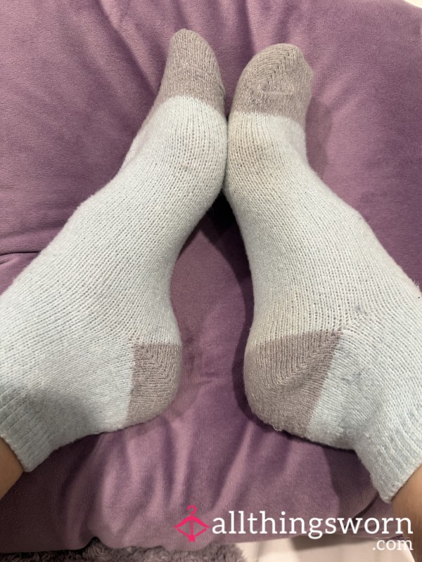Light Blue Socks With Gray Heels And Toes Used Size Small