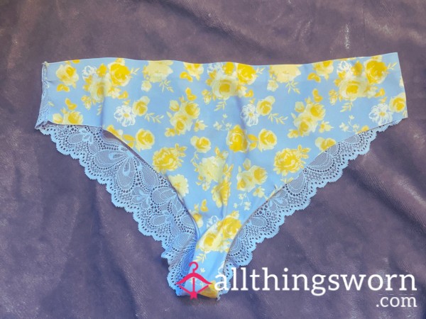 Light Blue W/ Yellow Flowers Lace-Back Panties