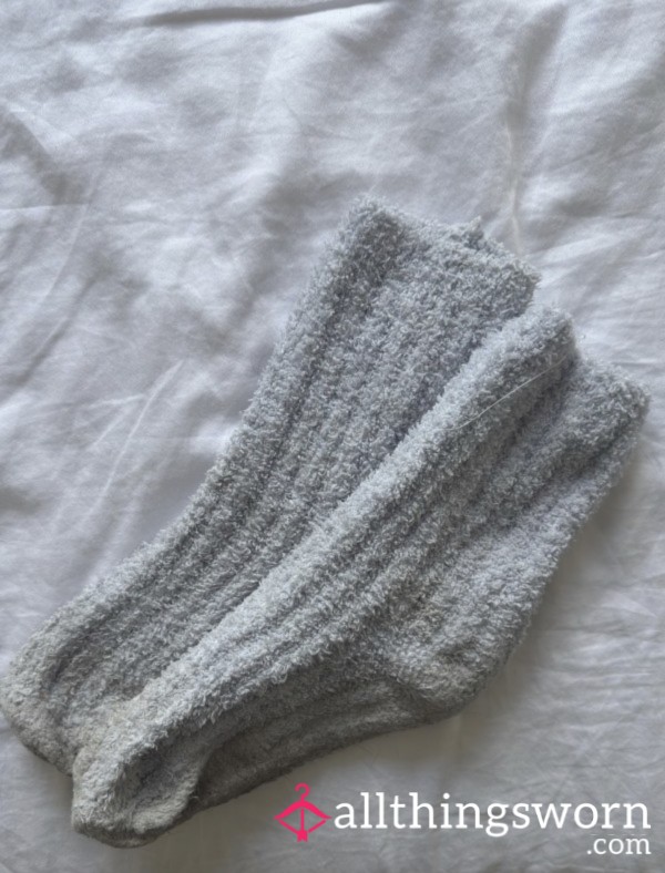 Light Blue Worn Fluffy Socks