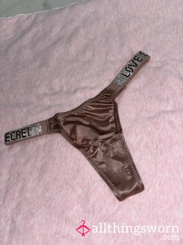Light Brown Silky Satin Love Secret Diamond Band Thong