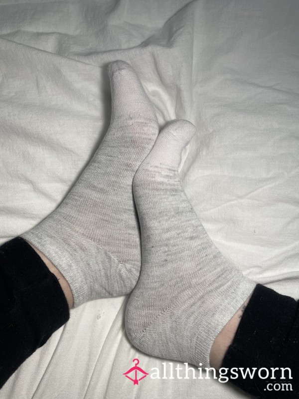 Light Gray And White Ankle Socks