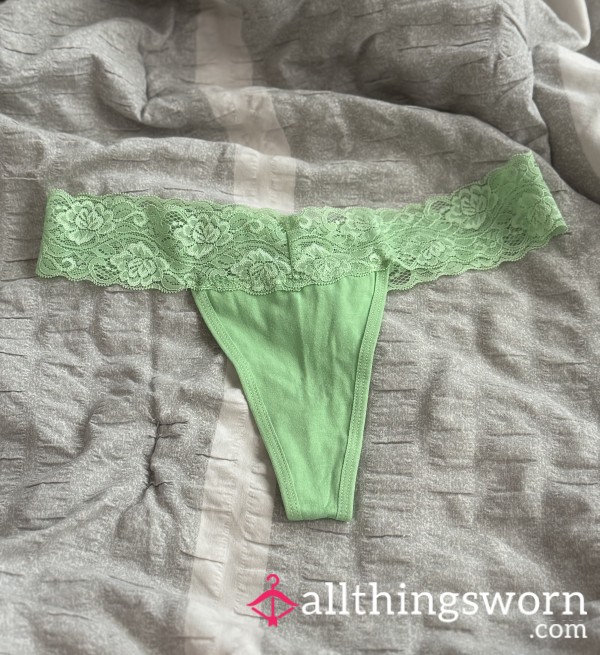 Light Green Cotton & Lace Thong 💚