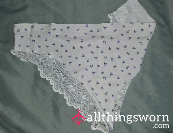 Light Green Lacey Cheeky Panties With Purple Flowers