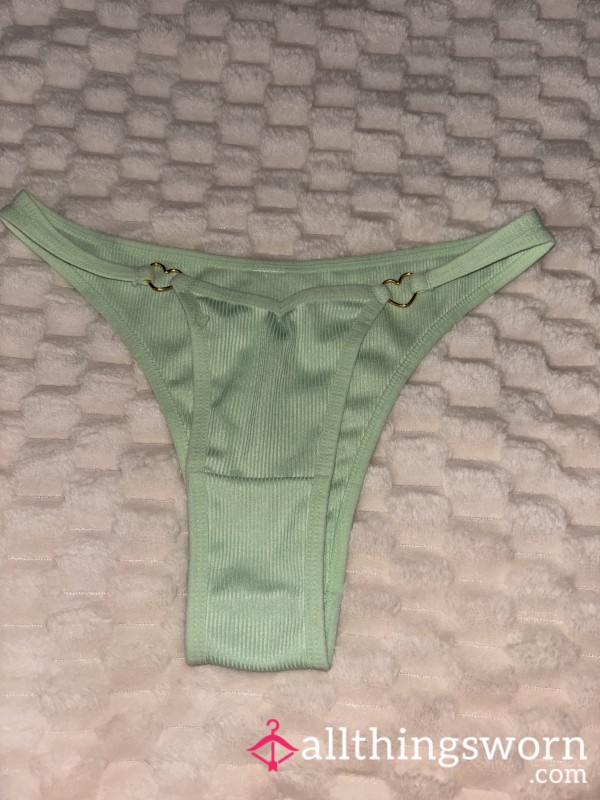 Light Green Ribbed Cheeky Panties With Hearts