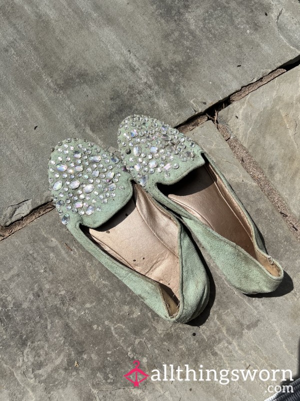 Light Green Well Worn Flat Pumps