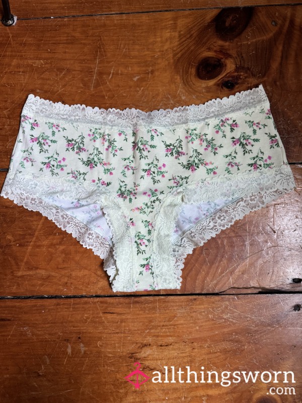 💚🌸 Light Green With Pink Ditzy Flor*l Ribbed Cotton Cheekies, XXL, VS