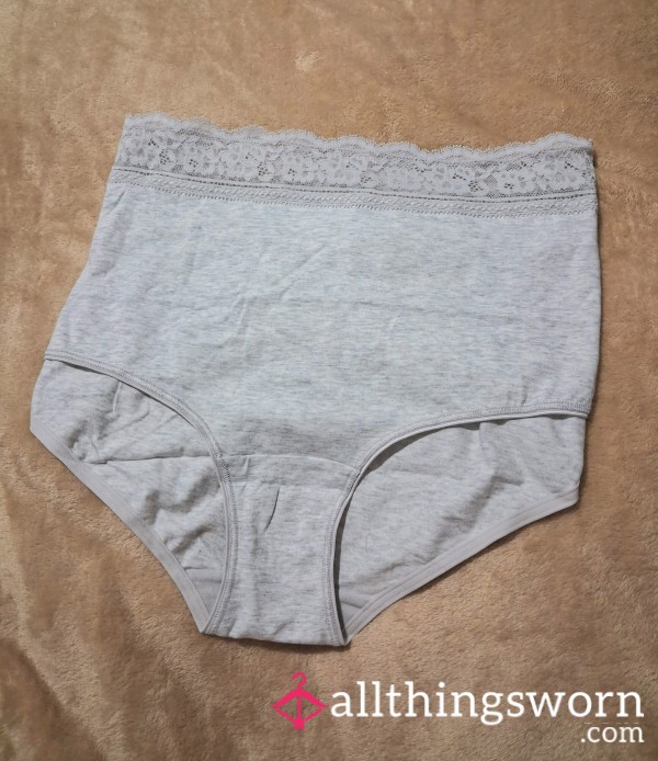 Light Grey Cotton Full Gusset Lace Detail High Waisted Panties | 24 Hour Wear 💖