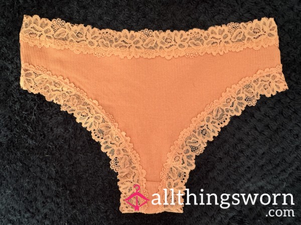 Light Orange Cotton Ribbed Panties Lace Trim