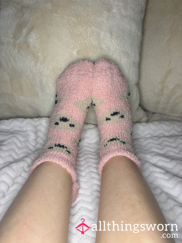 Light Pink Fluffy Socks With Dogs