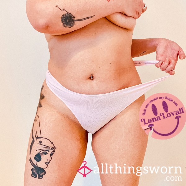 Light Pink Ribbed High Waist Thong - Size 18