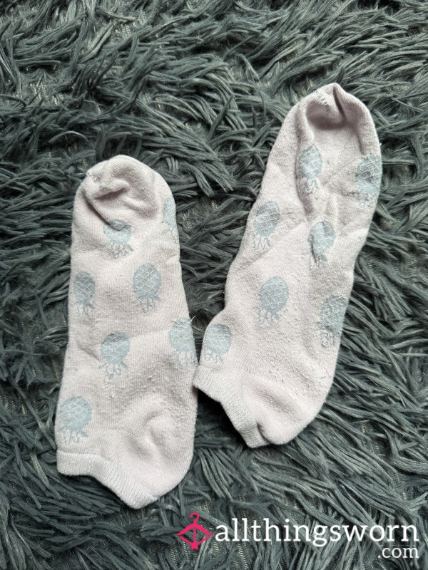 Light Pink Worn Socks With Pineapples