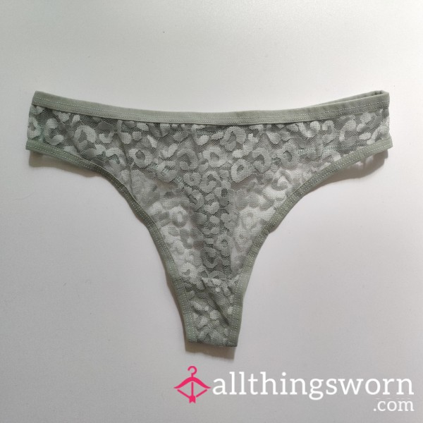 Light Sage Green Leopard Lace Thong