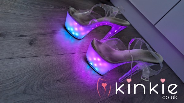 Light-Up LED Pole Pleasers Clear Platform Heels Well-Worn