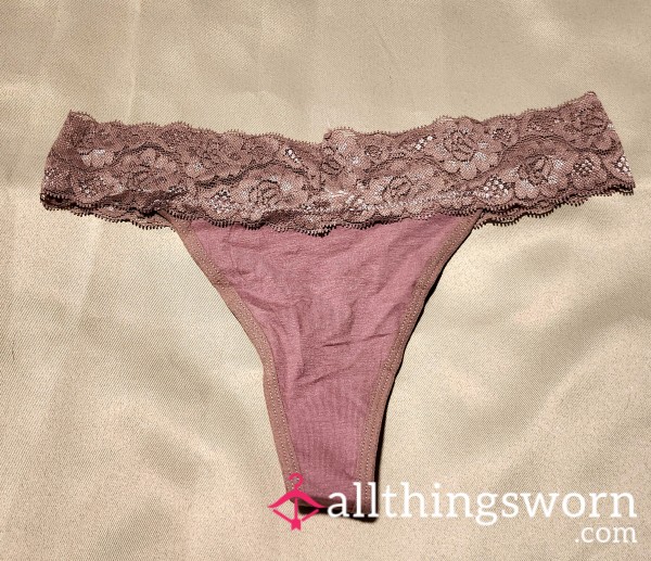 Lilac Cotton And Lace Thong