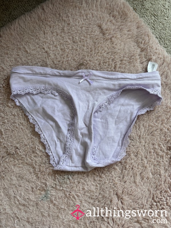 Lilac Cotton Lace-Trim Panties