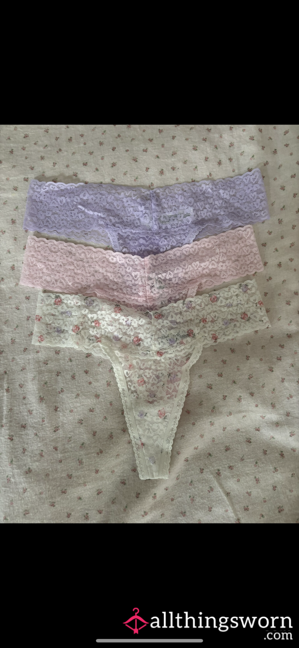 Lilac, Pink And White Flor*l Cotton Gusset Lacey Thongs😍