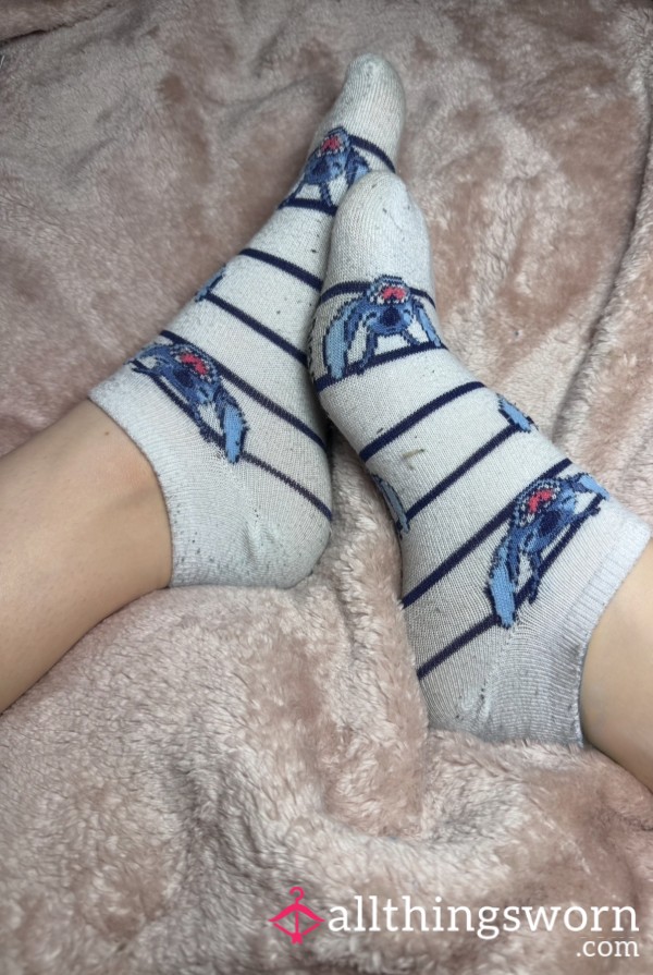 24 Hours Worn Lilo And Stitch White Striped Socks 💙👣