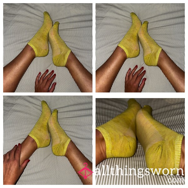 💚 Lime Green Ankle Socks, Thin Cotton Soft, Sweaty, And Teasingly Worn For 24 Hours.