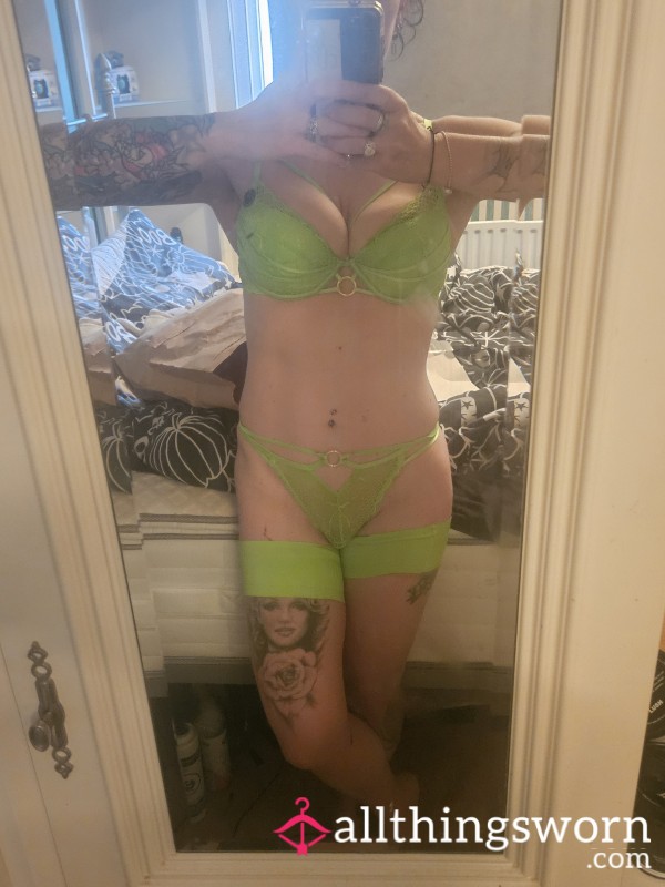 Lime Green Full Set, Thong, Bra & Stockings