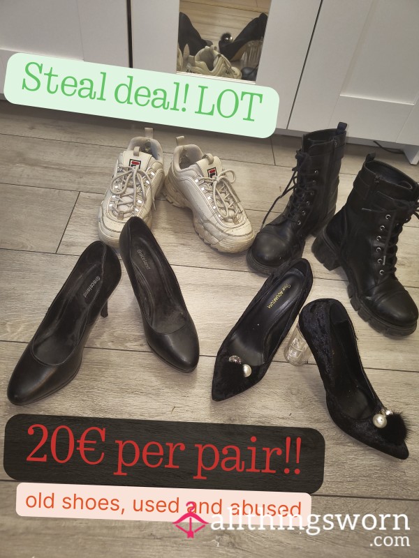 LIMITED OFFER! Old, Well Worn LOT Of Shoes! Heels, Sneakers, Boots - A Pair For Every Taste, Tongue, D*ck