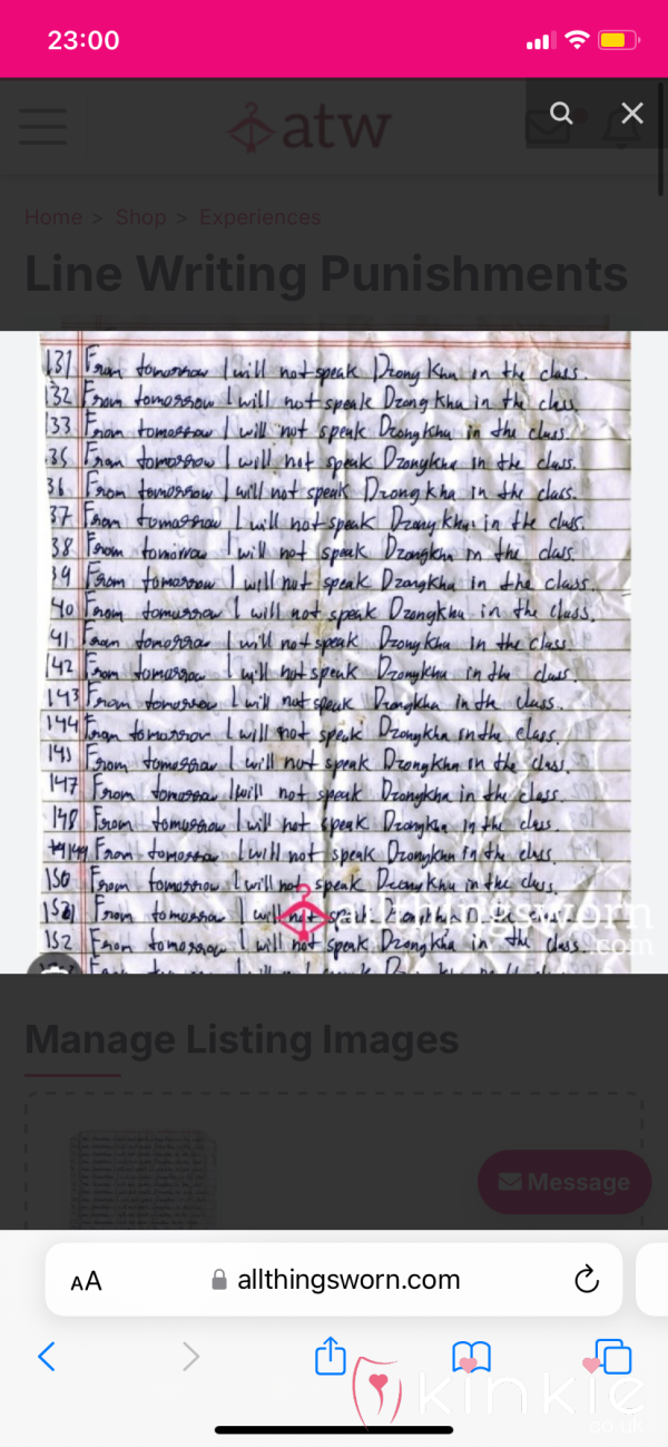 Line Writing Punishments For Goddess