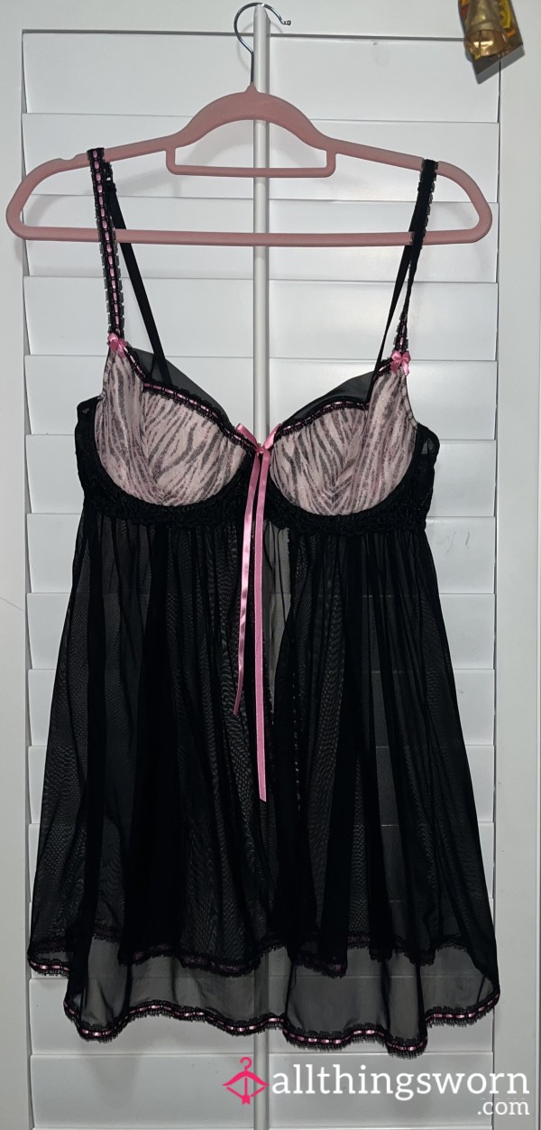 Lingerie: Black And Pink Mesh Dress